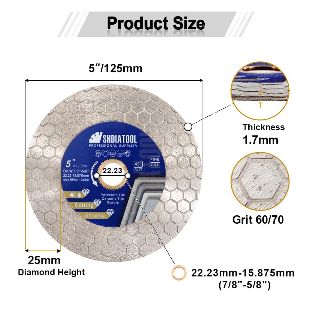 5-Inch Diamond Saw Blade Set | Double-Sided Cutting Disc for Tile & Marble | Premium Grinding Wheel - Thumbnail 3