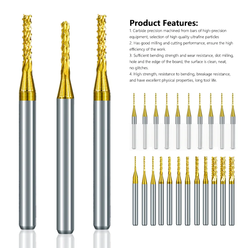 Coated CNC End Mill | 0.5-3.175mm Precision Bits | 1/8 Shank for PCB Engraving - Thumbnail 3