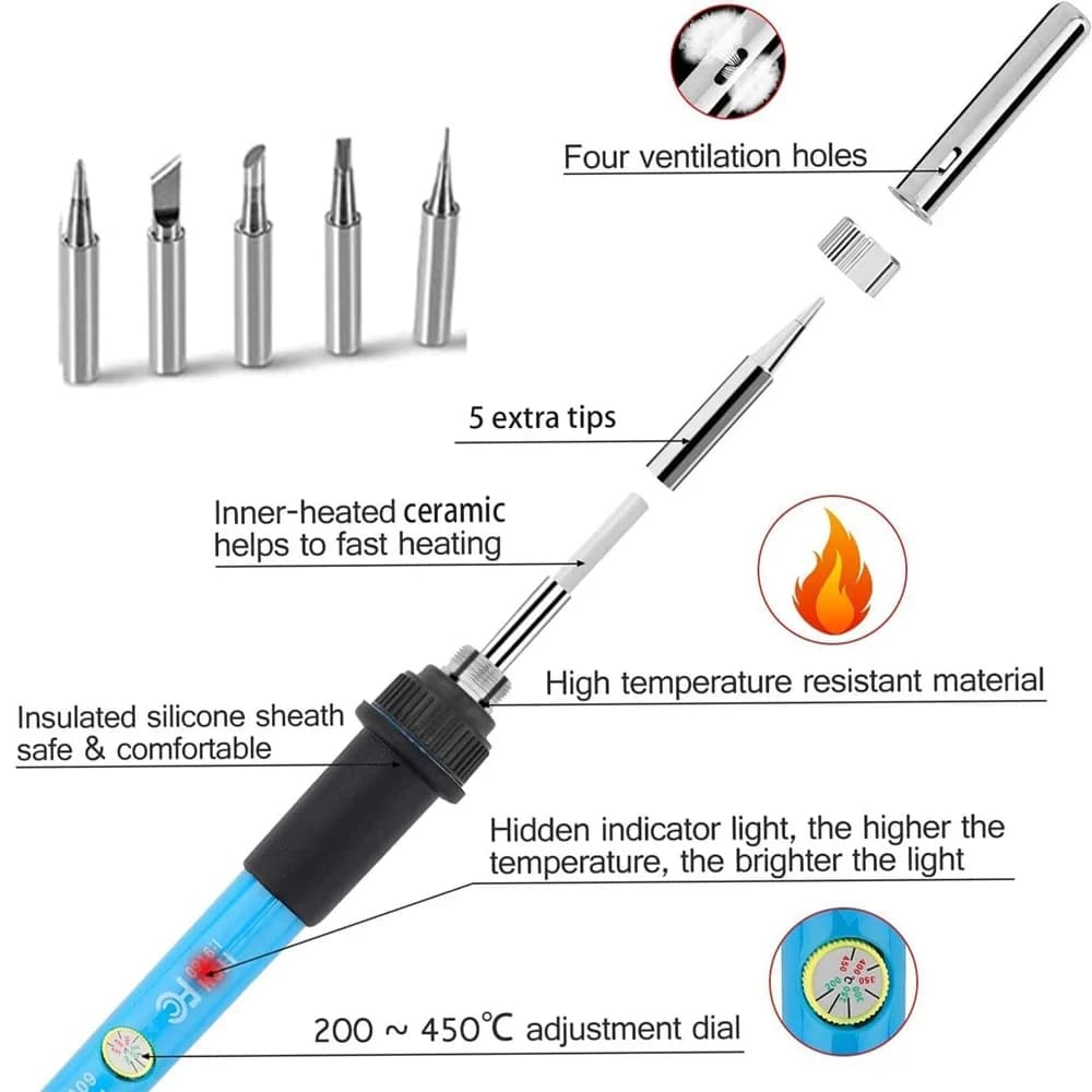 60W Adjustable Soldering Station | Precision Temperature Control | Replaceable Tip Kit - Thumbnail 2