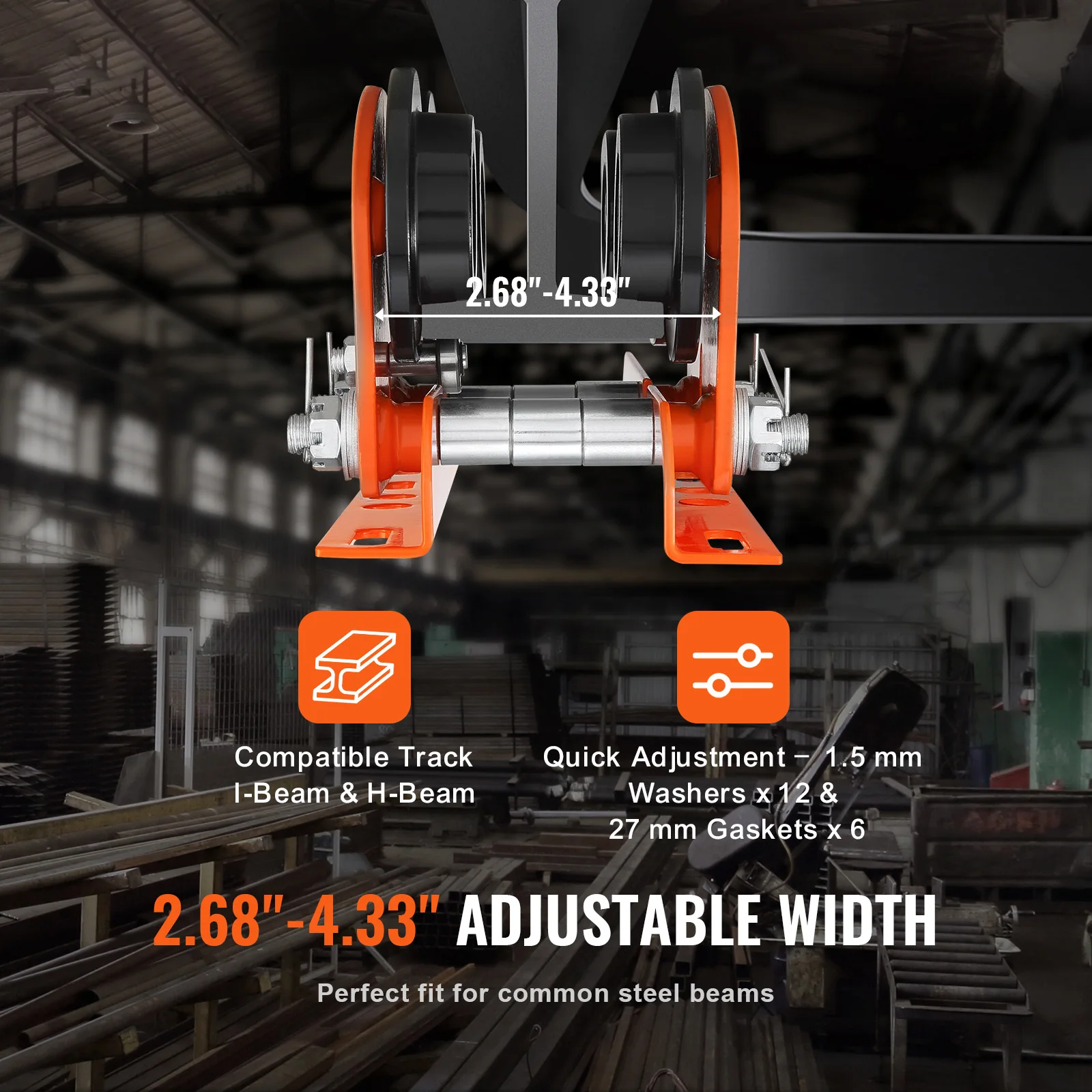 SucceBuy Electric Hoist Manual Trolley 2200 lbs/1T Capacity for PA200 PA250 PA300 PA400 PA500 Push Beam Trolley with Dual Wheels - Thumbnail 2