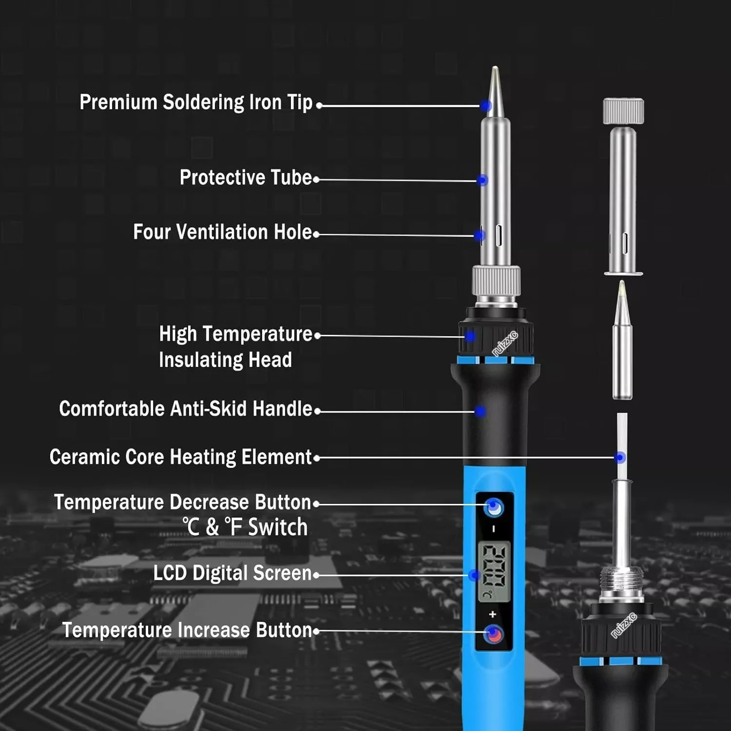 80W Soldering Iron Kit | Adjustable Temperature Control | Precision Repair Tool - Thumbnail 2