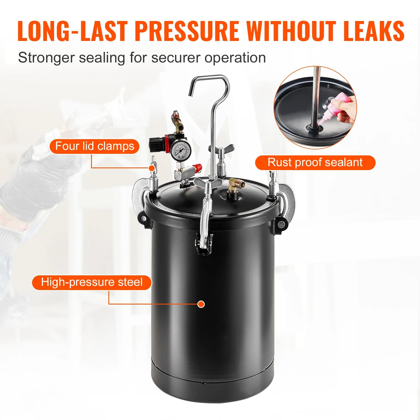 15L Pressure Pot Tank | 60psi Adjustable Steel Paint Tank | Spray Gun Hose & Pot System - Thumbnail 6