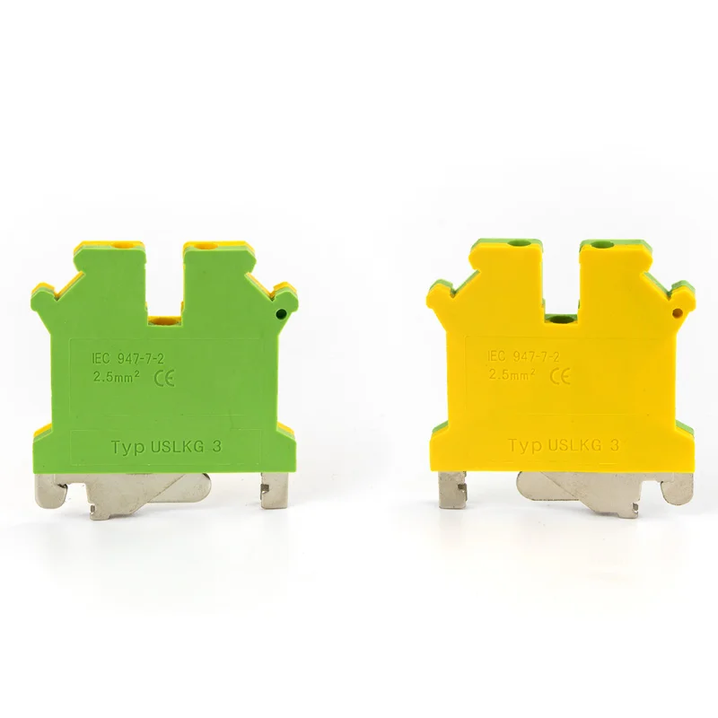10 pces uslkg série universal din trilho montagem parafuso conector uk duas cores tensão amarelo-verde aterramento terminal - Thumbnail 5