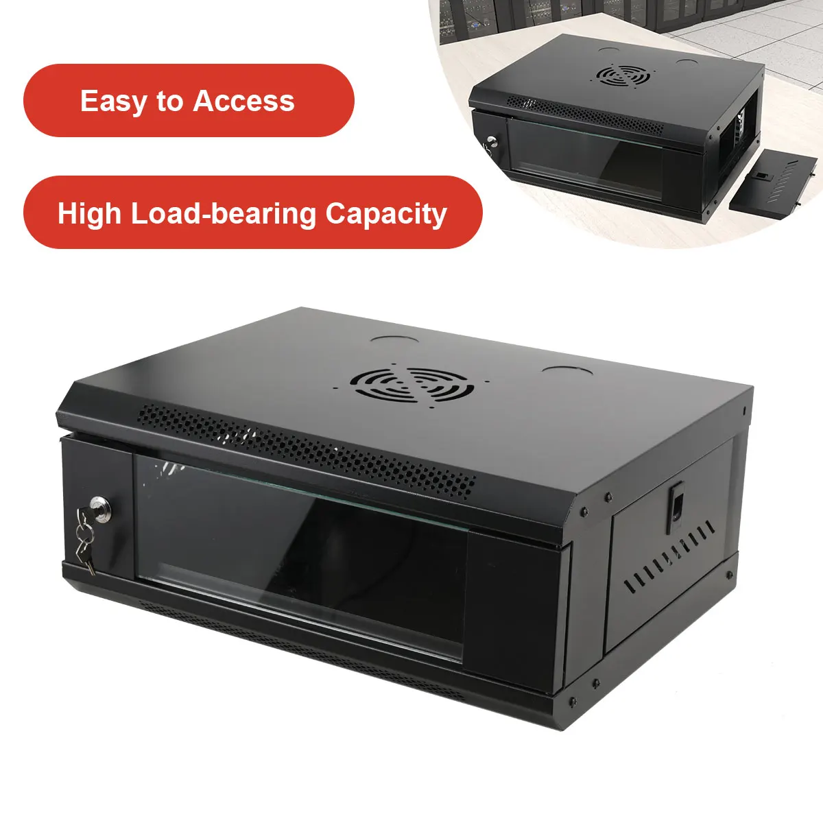 Modern 4U Wall Mount Network Server Cabinet Enclosure Rack Panel Black With Lock Door Mount - Thumbnail 3