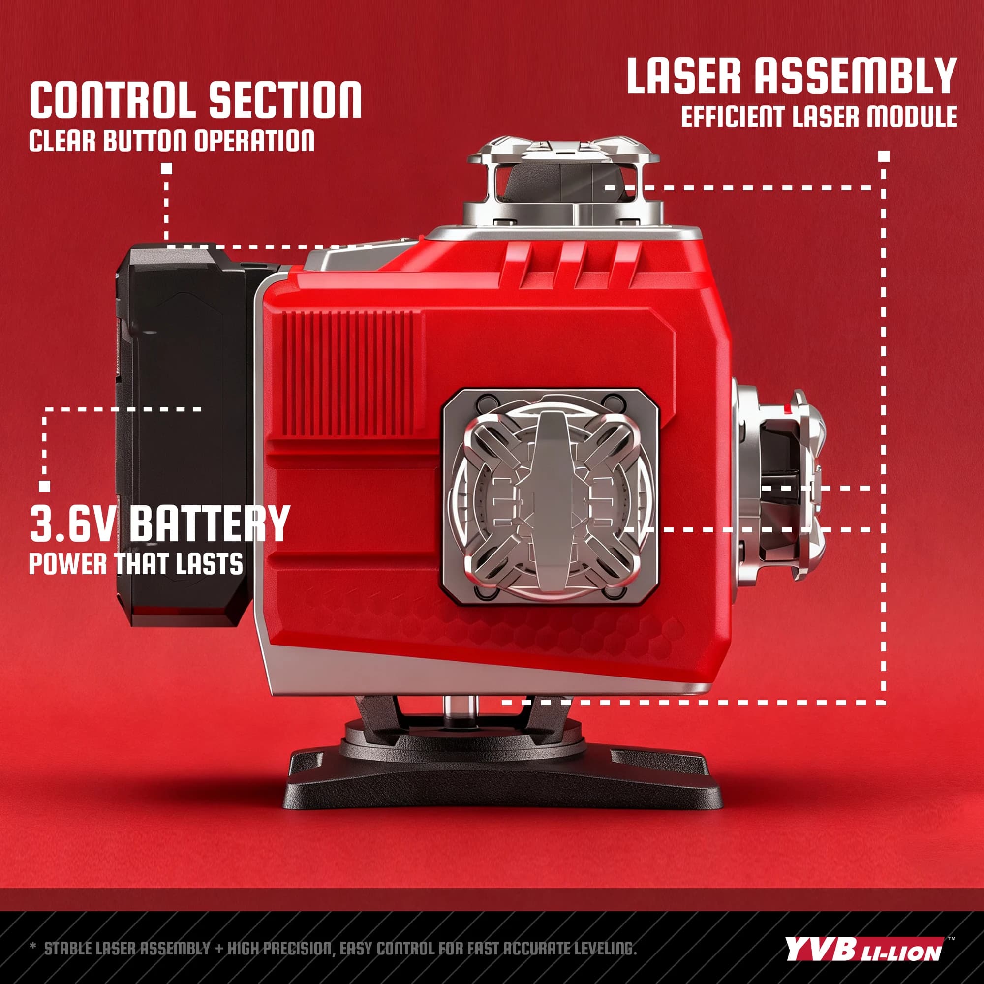 16-Line Laser Level | Red/Green Beam Options | 360° Rotatable Base & Touch Panel - Thumbnail 2