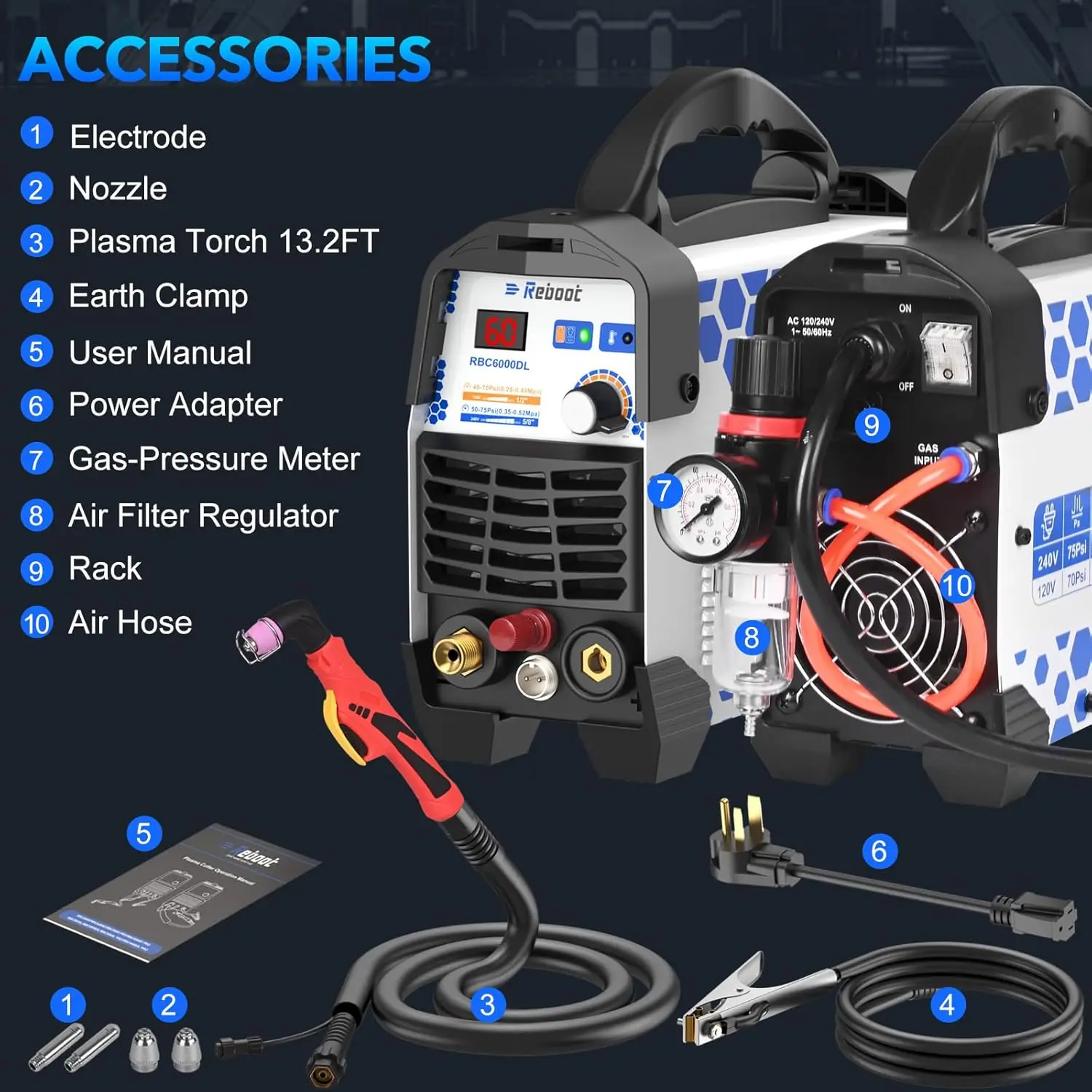 60-Amp Plasma Cutter | 1/2 Clean Cut | 110V/220V Dual Voltage | Pilot Arc Technology - Thumbnail 5