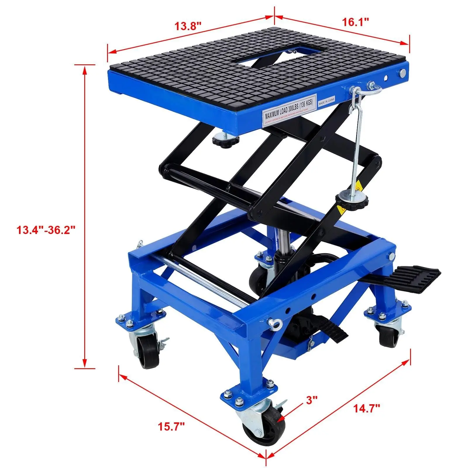 Motorcycle Scissor Lift Jack | 350 lb Capacity | Foot-Operated Hydraulic Lift with J-Hook - Thumbnail 4