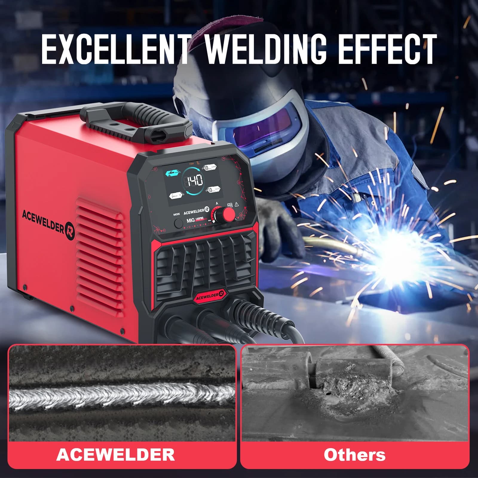 140A MIG Welder | 110V Multi-Process Machine | Lift TIG & Stick ARC | Large Digital Display - Thumbnail 5