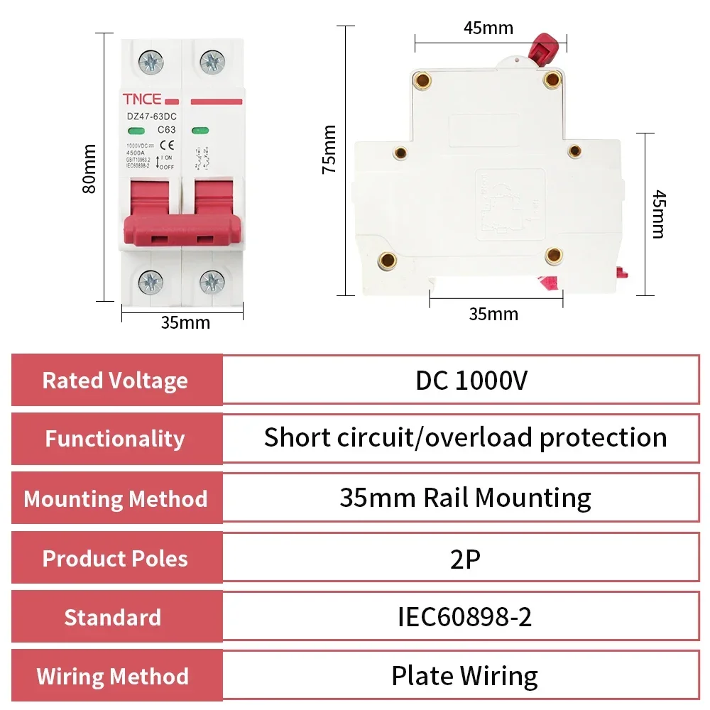 C-Type Mini Circuit Breaker | 10A-63A DC 1000V MCB | DIN Rail Mount Overload & Short Circuit Protection - Thumbnail 2