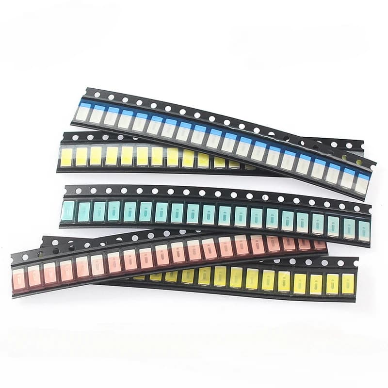 LUABEI SMD LED kit with 100 pieces of 0603, 0805, 1206, 1210, 5730, and 5050 LEDs in red, white, yellow, green, and blue for electronics projects.