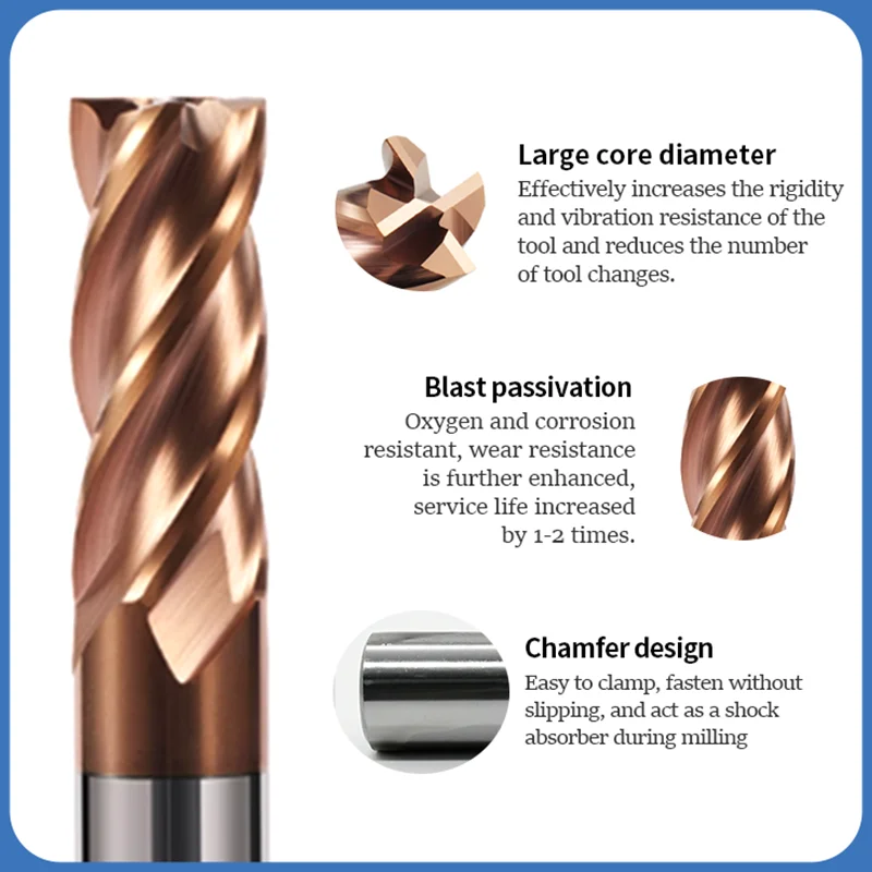 Steel CNC End Mill | 4 Flute HRC60 Metal Milling Cutter | 4mm-20mm Sizes - Thumbnail 2