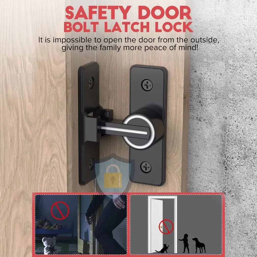 Heavy-Duty Surface-Mounted Door Bolt | 90-Degree Luminous Latch | Old-Fashioned Room & Door Lock - Thumbnail 4