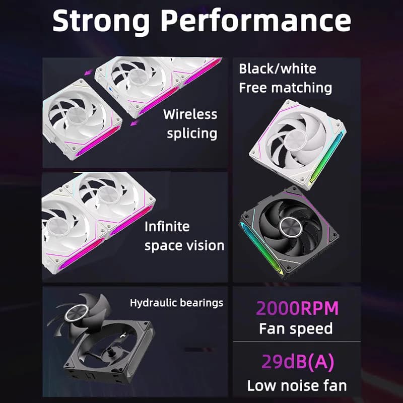 120mm ARGB PC Case Fan | Modular Wireless Design | Infinite Mirror Lighting for Water Cooling - Thumbnail 3