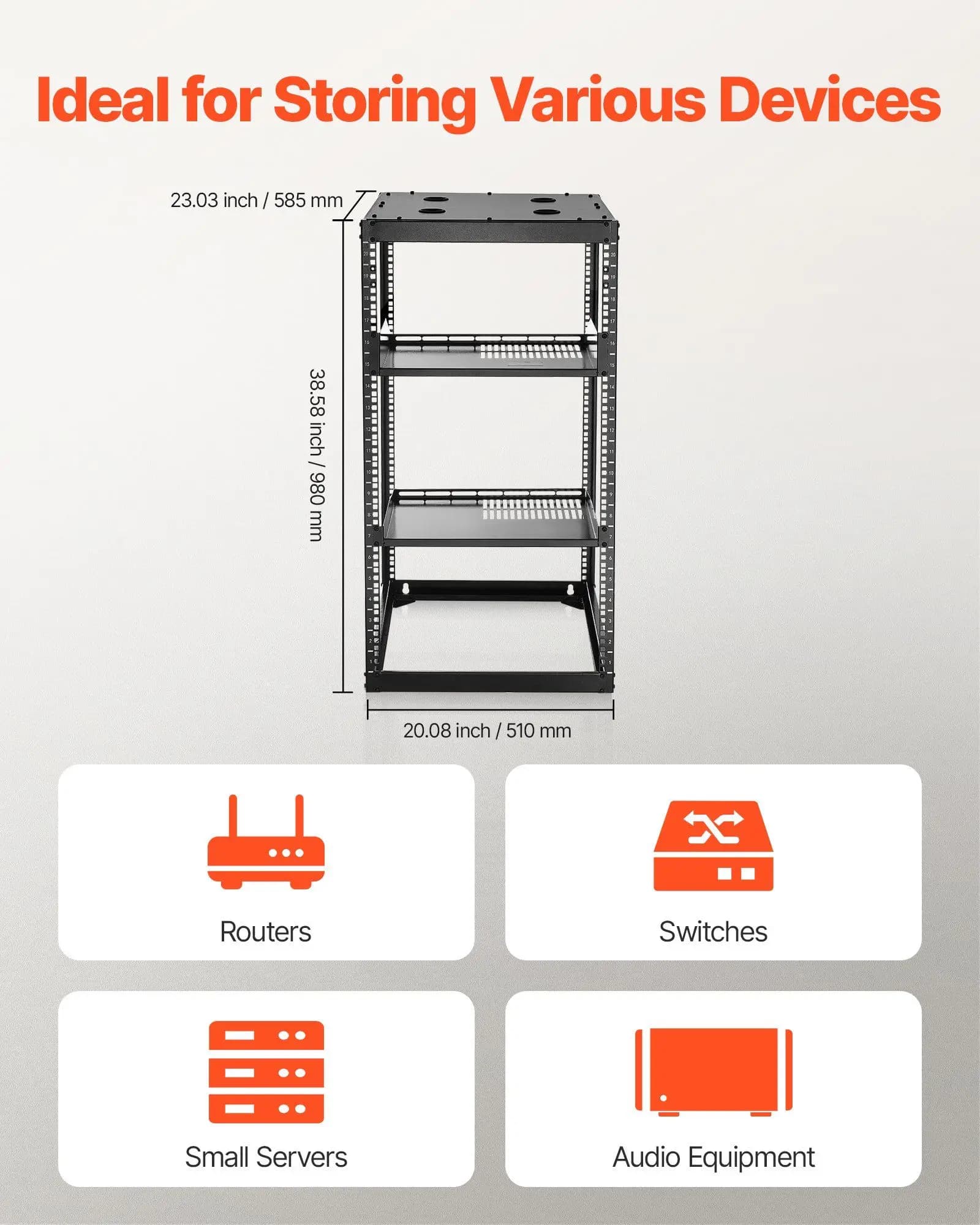 20U Open Frame Server Rack | Heavy-Duty 4-Post Design | Wall or Floor Mount - Thumbnail 6