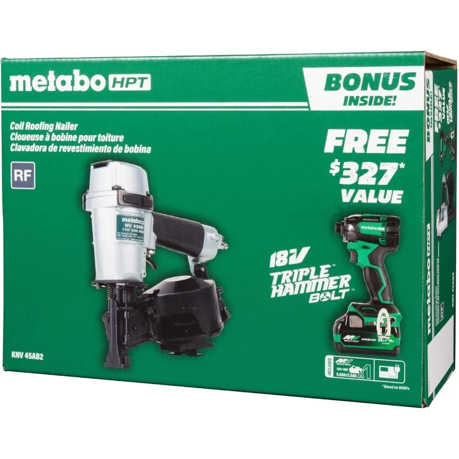 Coil Roofing Nailer | 1-3/4 Inch with Bonus Impact Driver Kit | Integrated Pneumatic System - Thumbnail 2