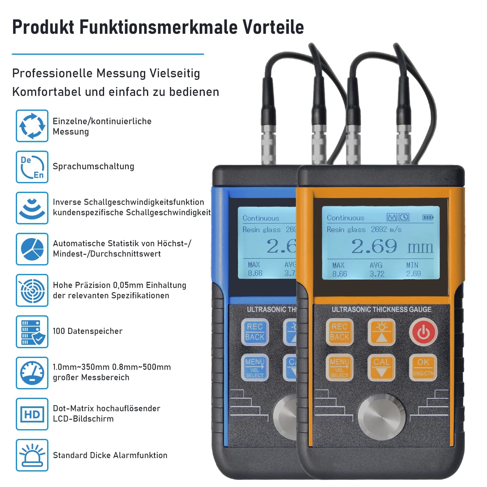 Ultrasonic Coating Thickness Gauge | 1.0-350mm Range | Multi-Material Tester for Automotive & Metal - Thumbnail 4