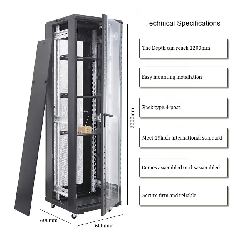 19-Inch Server Rack Cabinet | 12U to 47U Network Enclosure | Secure Indoor IT Infrastructure - Thumbnail 2