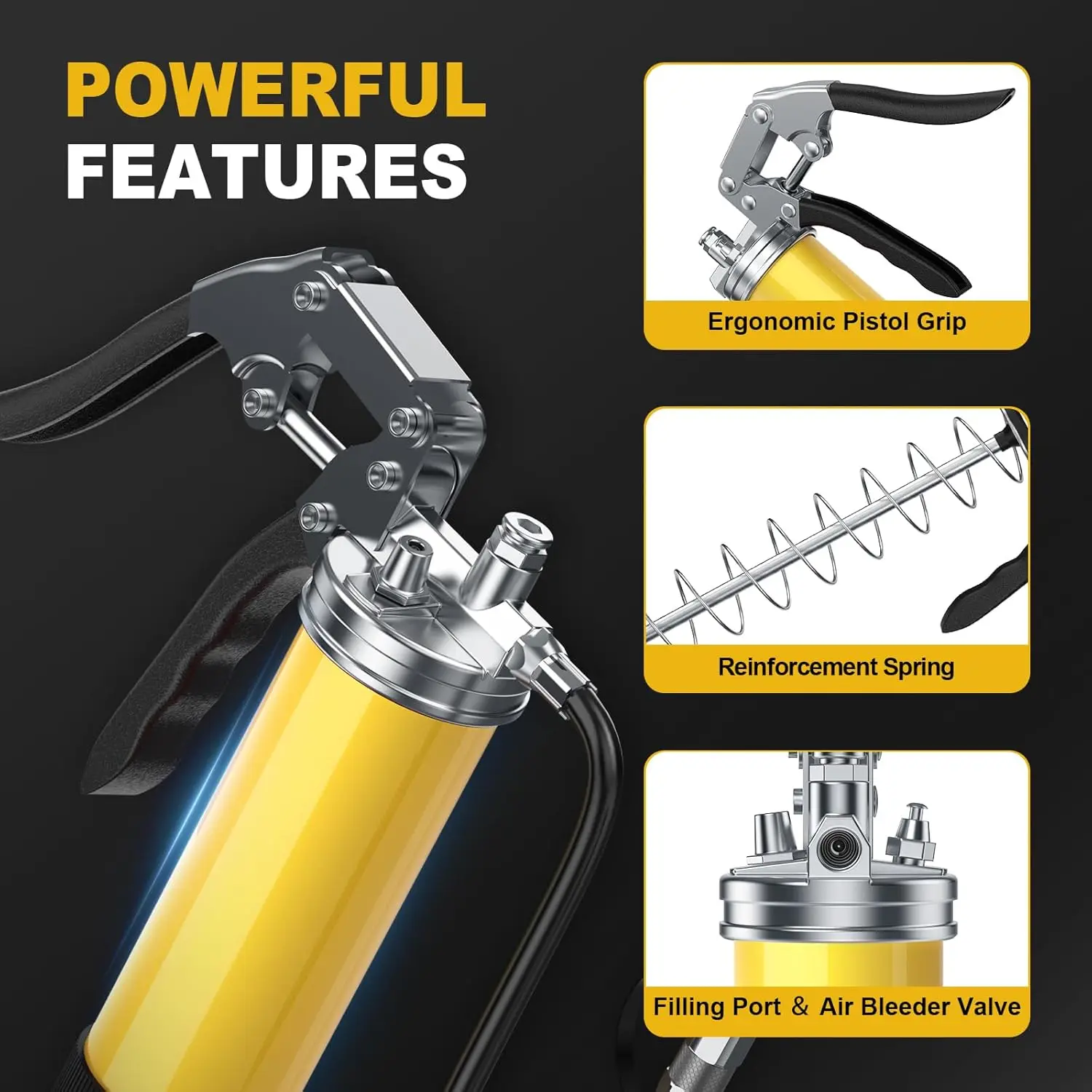 8000 PSI Heavy Duty Grease Gun Kit for 14 Oz Professional Pistol Grip Lube Grease Guns Tool with Zerk Fitting Manual Grease Gun - Thumbnail 3