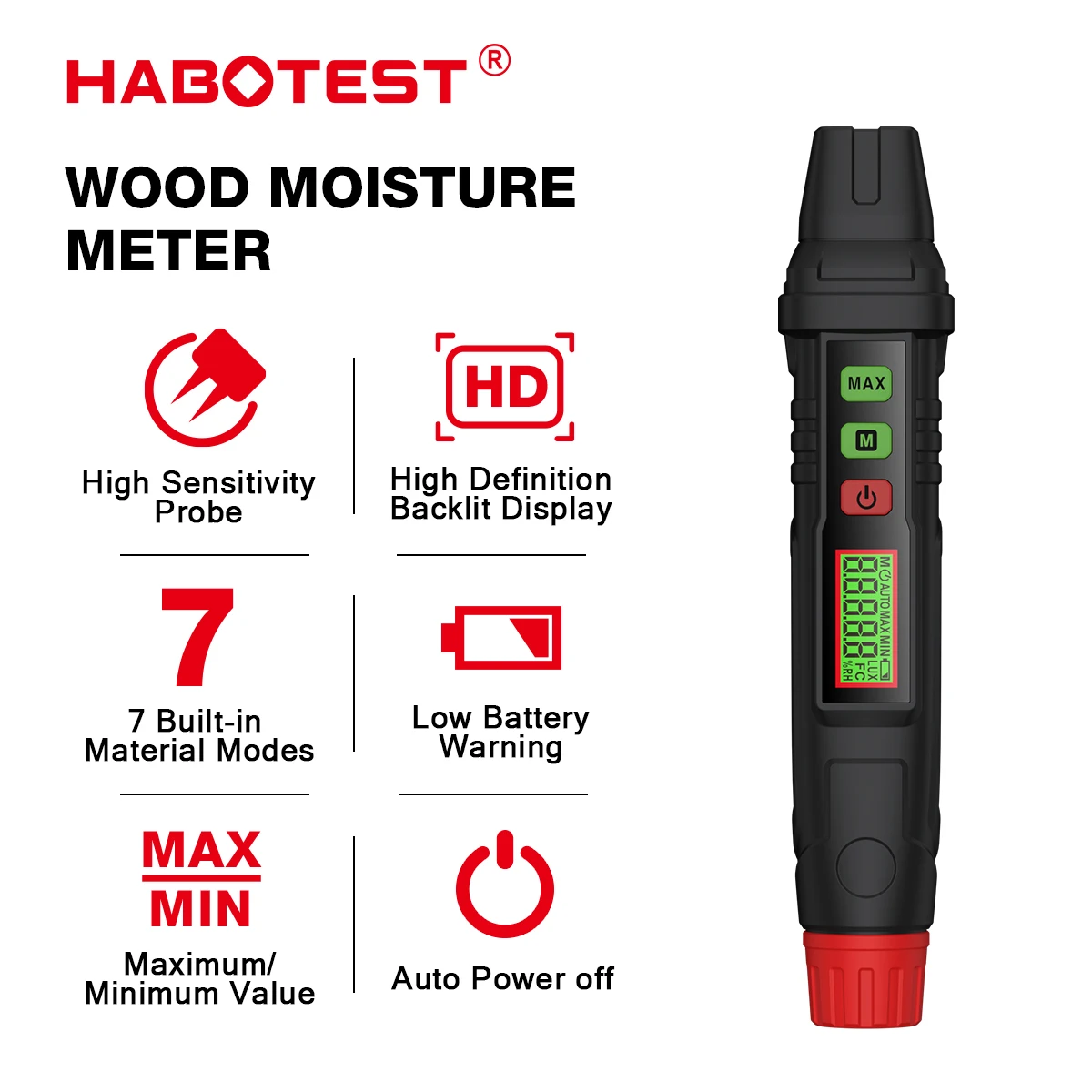 Wood Moisture Meter | HT65 Digital Hygrometer | 0-58% Range | Portable Timber Damp Detector - Thumbnail 2