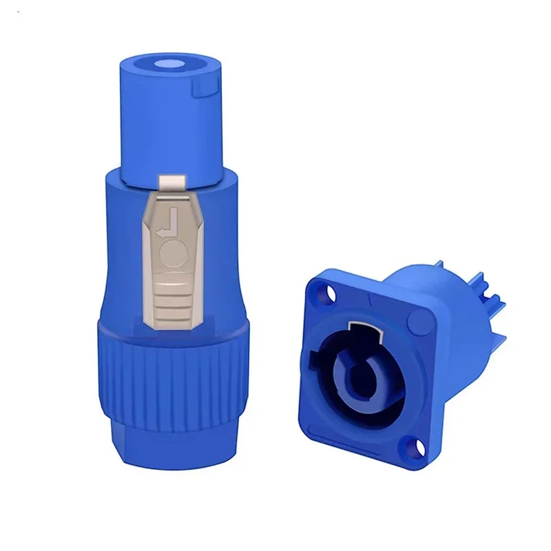 NAC3FCA and NAC3FCB Powercon connectors set, featuring 3-pin male plug and socket for secure AC power connections in stage lighting and LED walls.