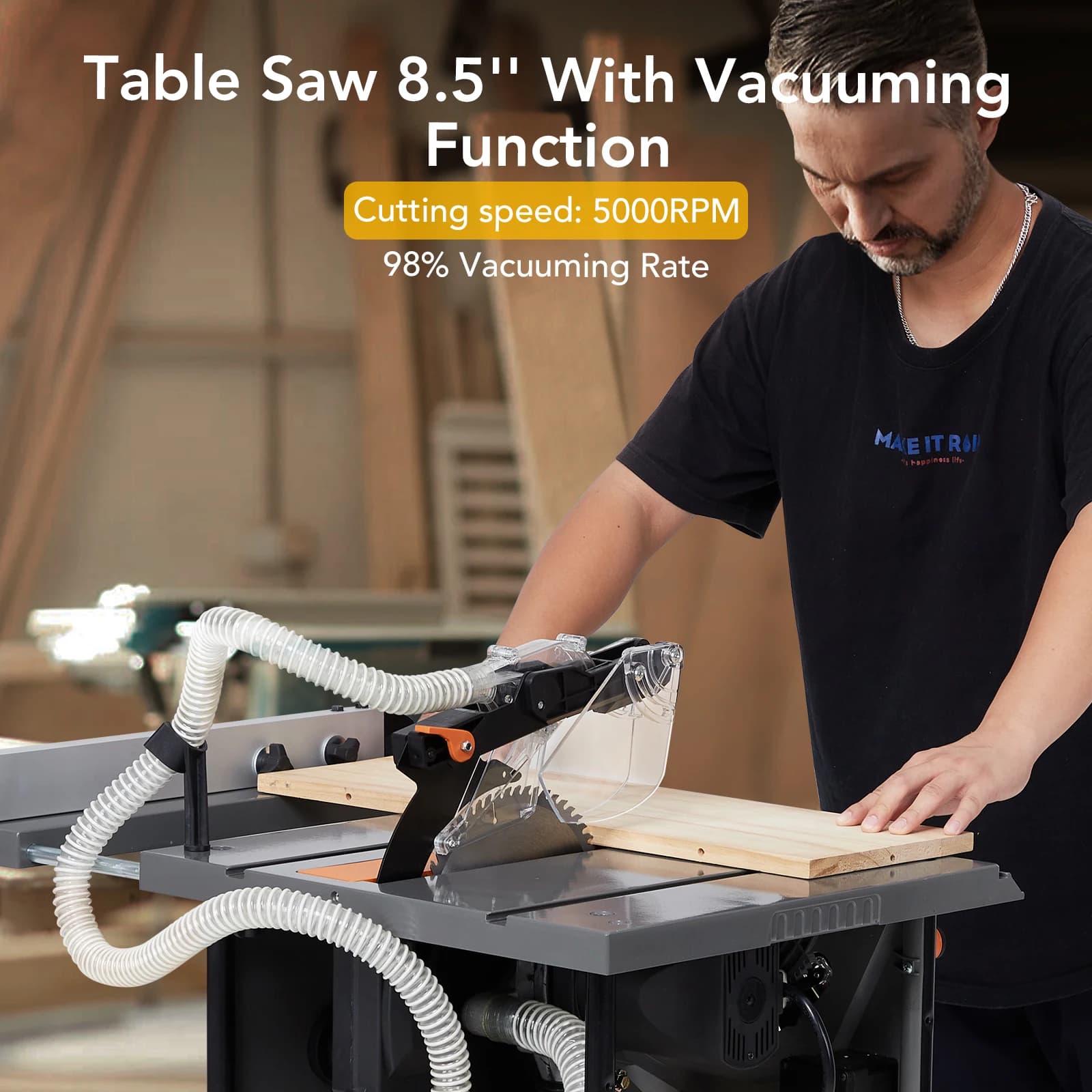 2000W Table Saw | High-Precision 5000RPM Cuts | Integrated Dust Collection for Woodworking - Thumbnail 5