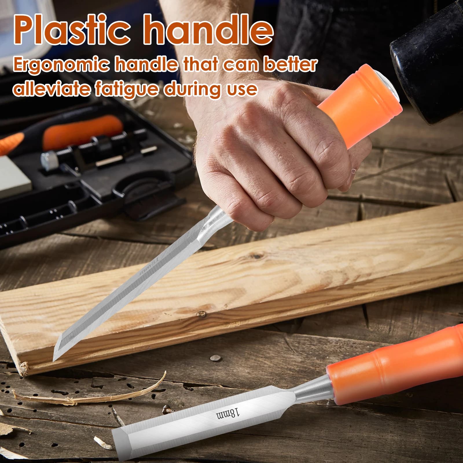 Wood Carving Chisel Set | 4-Piece Carbon Steel Tools | 6-24mm Flat Chisels for Fine Carpentry - Thumbnail 3
