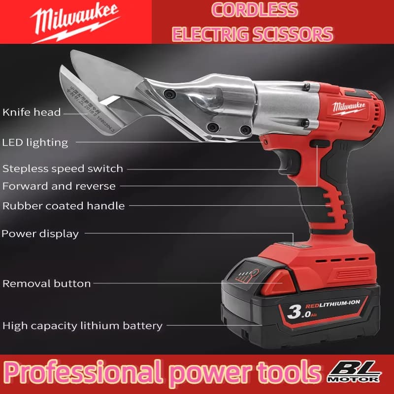 Milwaukee Cordless Metal Shear | 400W Brushless Motor | 2-Speed Variable Cutting with LED Light - Thumbnail 6
