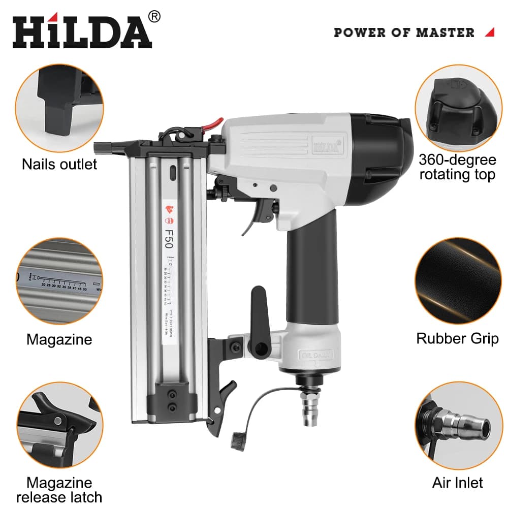 Upholstery Stapler Gun | Pneumatic Air Tool for Home Decoration & Furniture Repair | HILDA F50 Model - Thumbnail 3