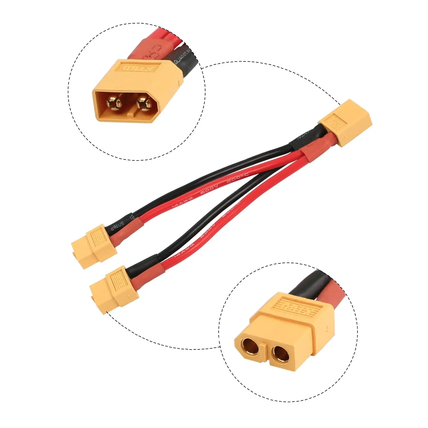 Parallel Battery Adapter | 14AWG Y-Splitter Cable | 10cm for RC Drone & Quadcopter Power - Thumbnail 2