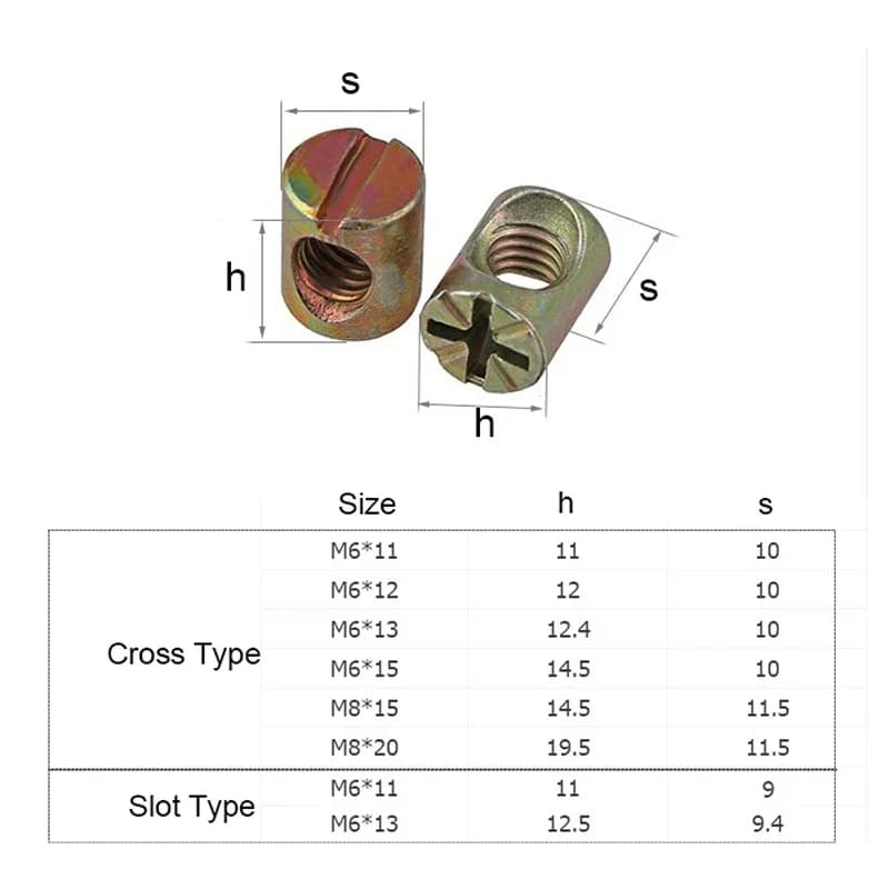 Dowel Barrel Nuts | Hammer-Embedded for Wood Furniture | M6 M8 Horizontal Hole Fasteners - Thumbnail 6