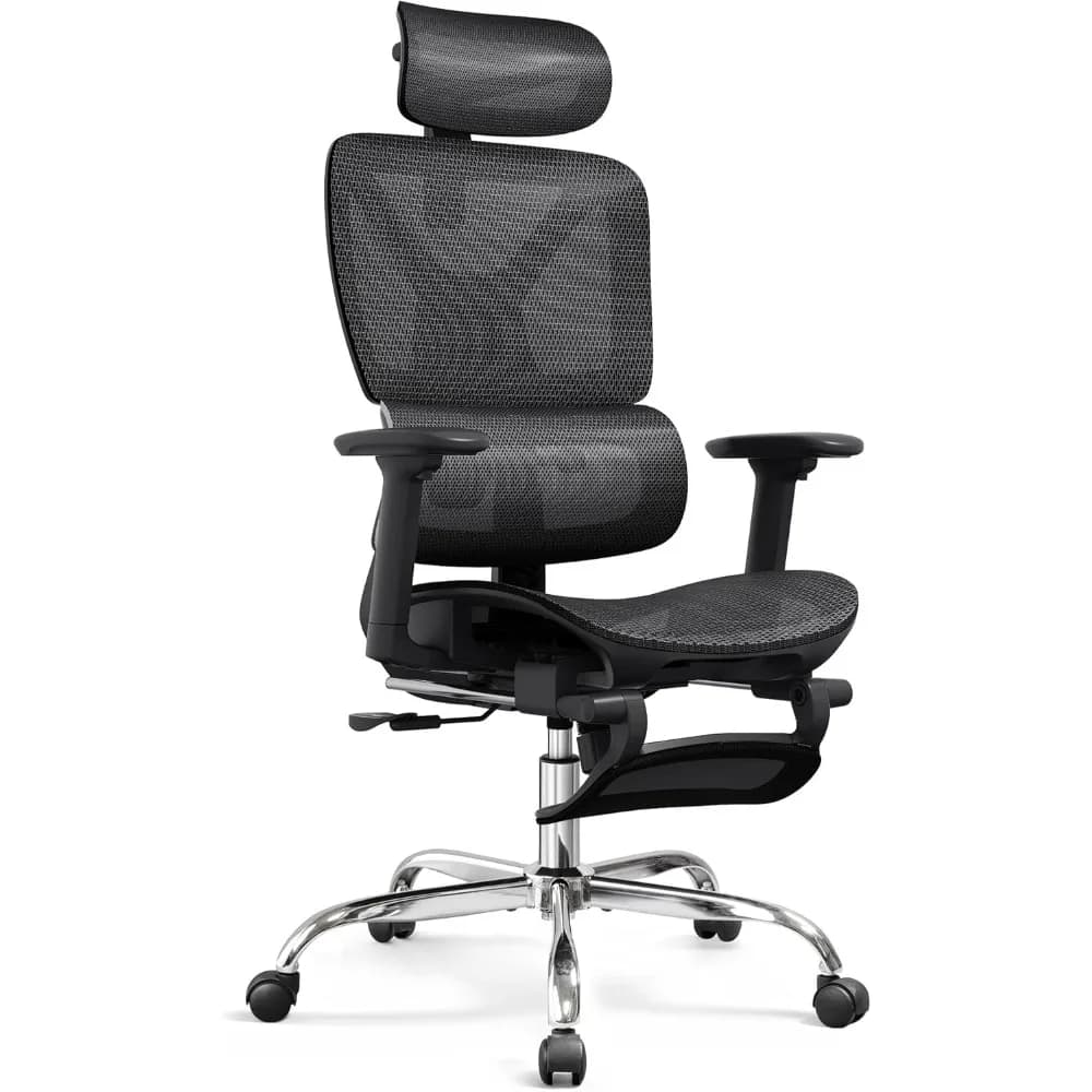 Mesh Office Chair | Reclining High Back Computer Chair with Footrest | Heavy Duty Design - Thumbnail 2