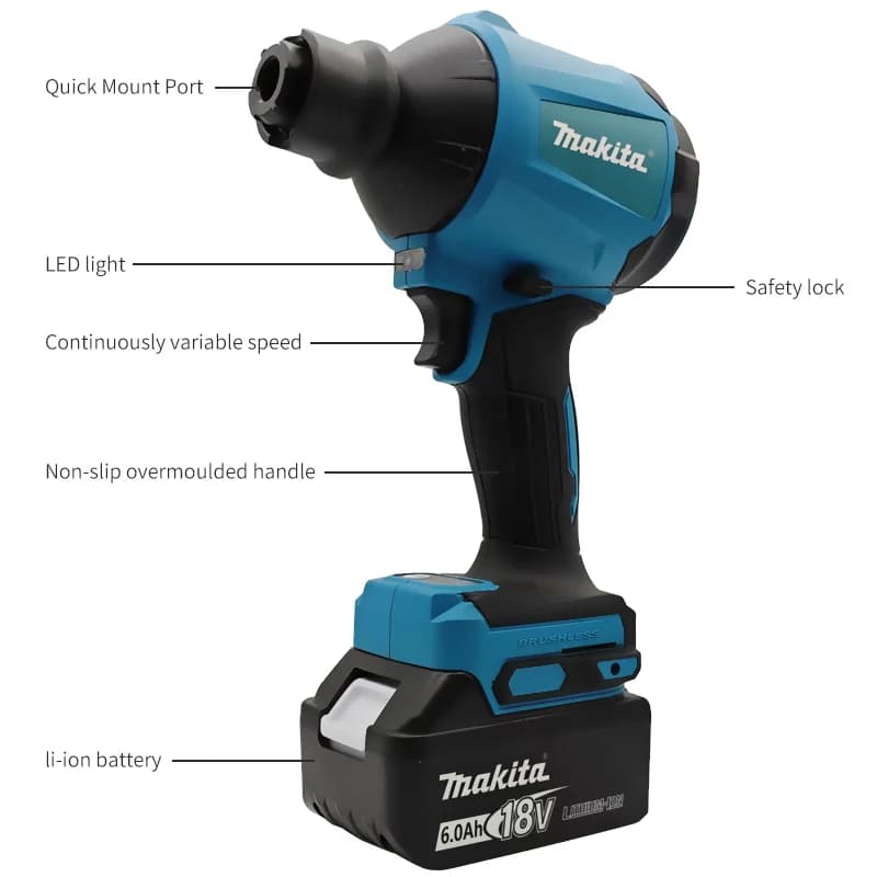 Makita DAS180 Cordless Air Blower | 18V Brushless Motor | Professional Dust Removal & Inflator Tool - Thumbnail 5