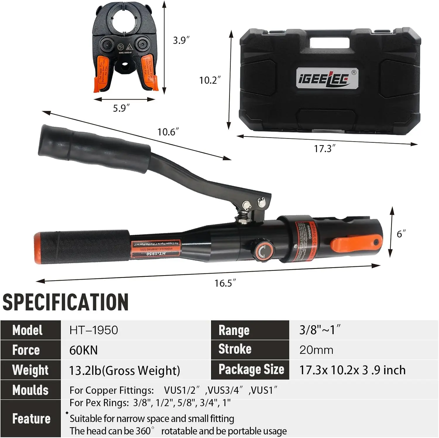 PEX Crimping Tool | 1/2 Hydraulic Copper Press Fitting System - Thumbnail 5