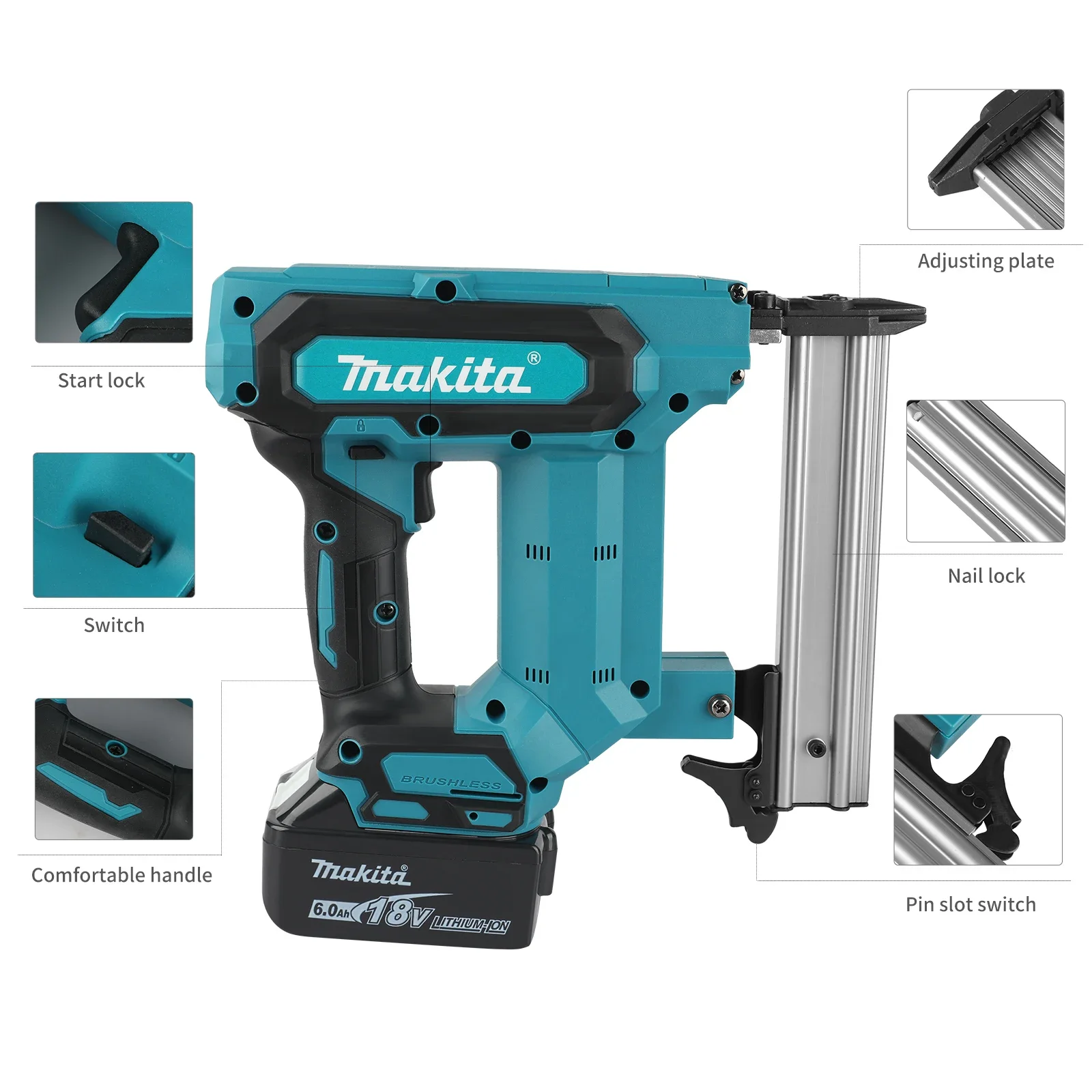Makita 18V Cordless Brad Nailer | 6.0Ah Battery & 100-Nail Capacity | For Flooring, Trim & Woodworking - Thumbnail 5