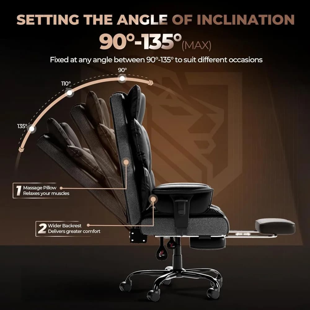 High-Back Executive Office Chair | PU Leather Recliner with Footrest | Padded Swivel Computer Chair - Thumbnail 6