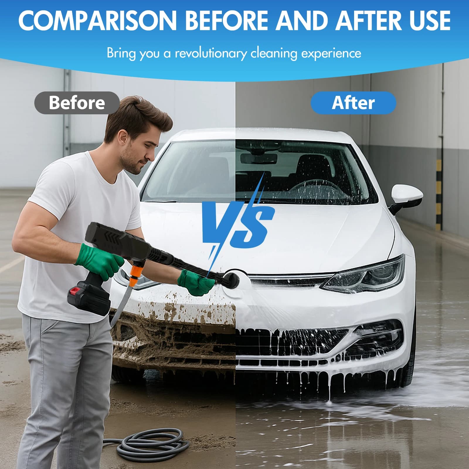 Pressure Washer | 21V 500PSI 6-in-1 Power Washer | 32.8FT Hose & 2 Batteries for Floor & Car - Thumbnail 5