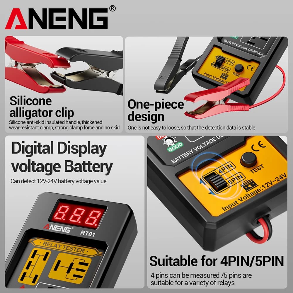 Automotive Relay Tester | 11-25V Digital Display | 4/5 Pin Vehicle Battery Diagnostic Tool - Thumbnail 3