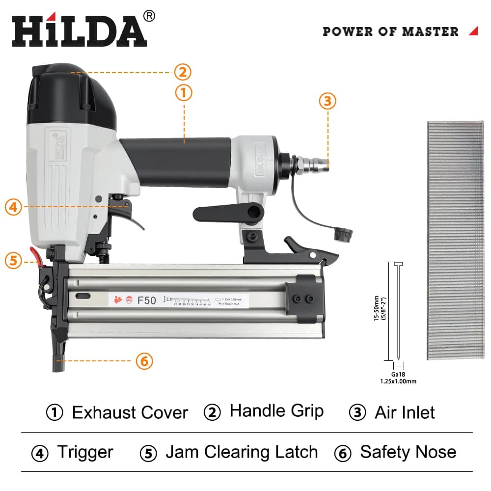Upholstery Stapler Gun | Pneumatic Air Tool for Home Decoration & Furniture Repair | HILDA F50 Model - Thumbnail 4