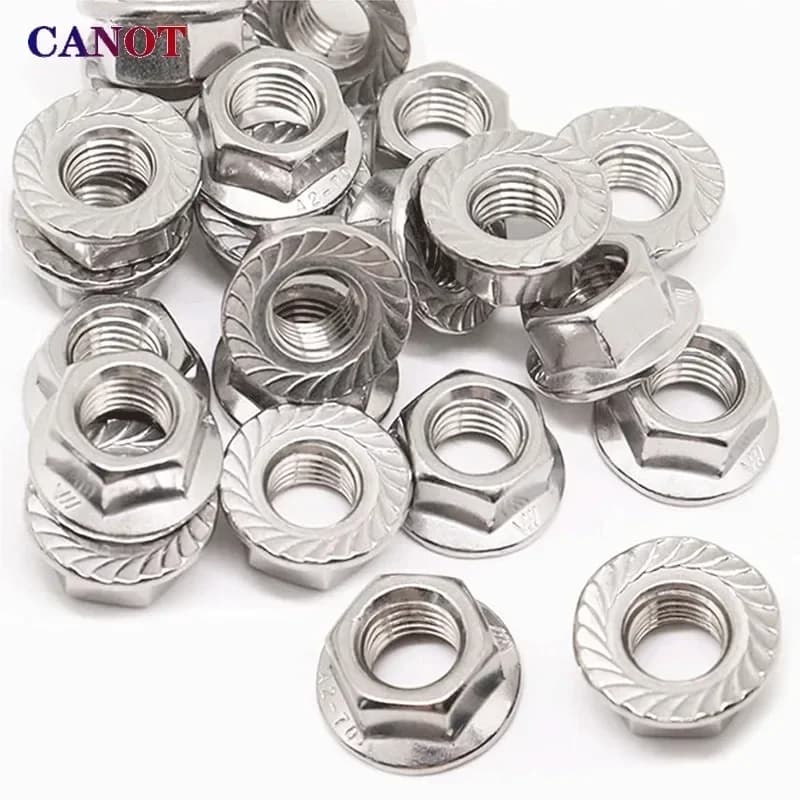 50PCS 304 Stainless Steel Flange Nuts | Serrated Locking Hex Head | DIN6923 M3-M20 - Thumbnail 4