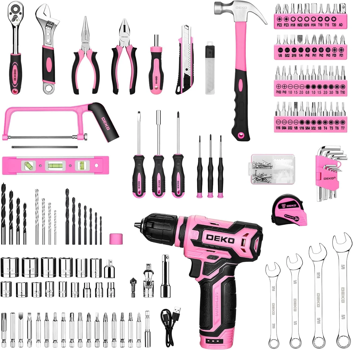 DEKO Home Mechanic Toolbox with 12V Power Cordless Drill Hand Repair Tools Sets Combo Kits Storage Organizer Drawer Case - Thumbnail 4