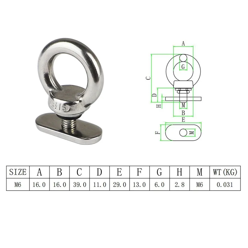 316 Stainless Steel Eye Bolt Track | Kayak & Canoe Fasteners | Trailer & Tent Hardware - Thumbnail 2