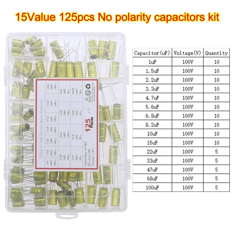 Capacitor Assortment Kit | 16V-400V | 0.1uF-1500uF | DIP & SMD for Electronics Repair - Thumbnail 2