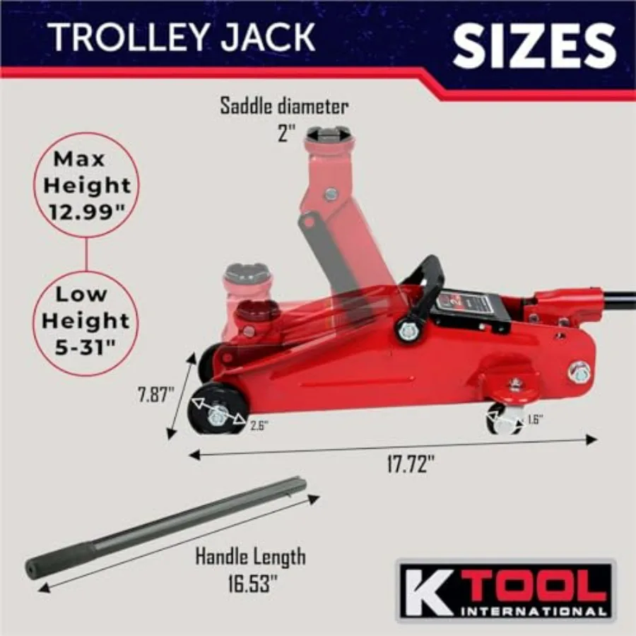 2-Ton Hydraulic Floor Jack | 4000 lb. Capacity with Jack Stands | Garage & Shop Repair - Thumbnail 6