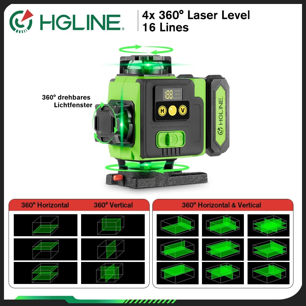 16-Line 4D Laser Level | Rechargeable with 2x6000mAh Battery | Automatic Leveling with Tripod - Thumbnail 6
