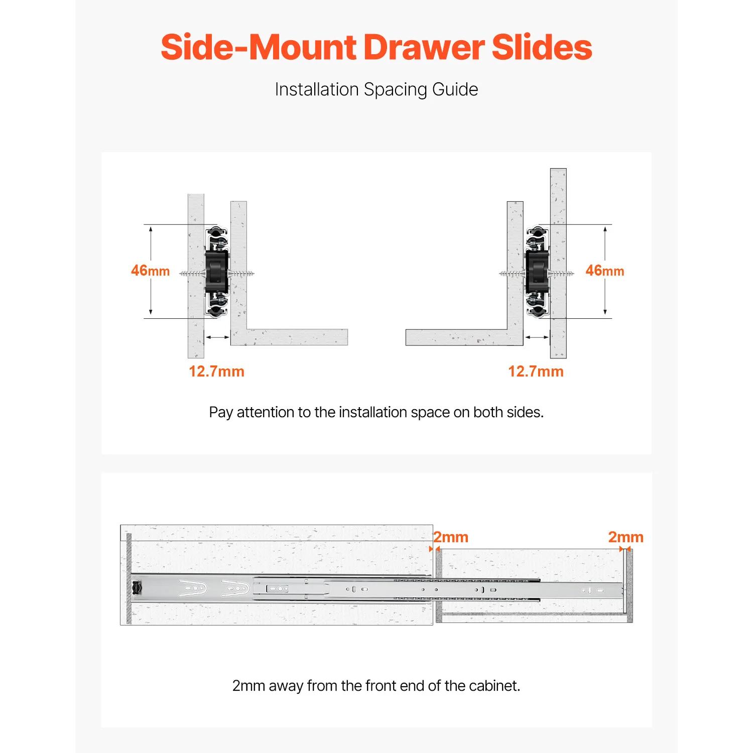 Full Extension Drawer Slides | 10-Pair Set | 100lb Heavy-Duty Load | Side Mount Cabinet Rails - Thumbnail 3