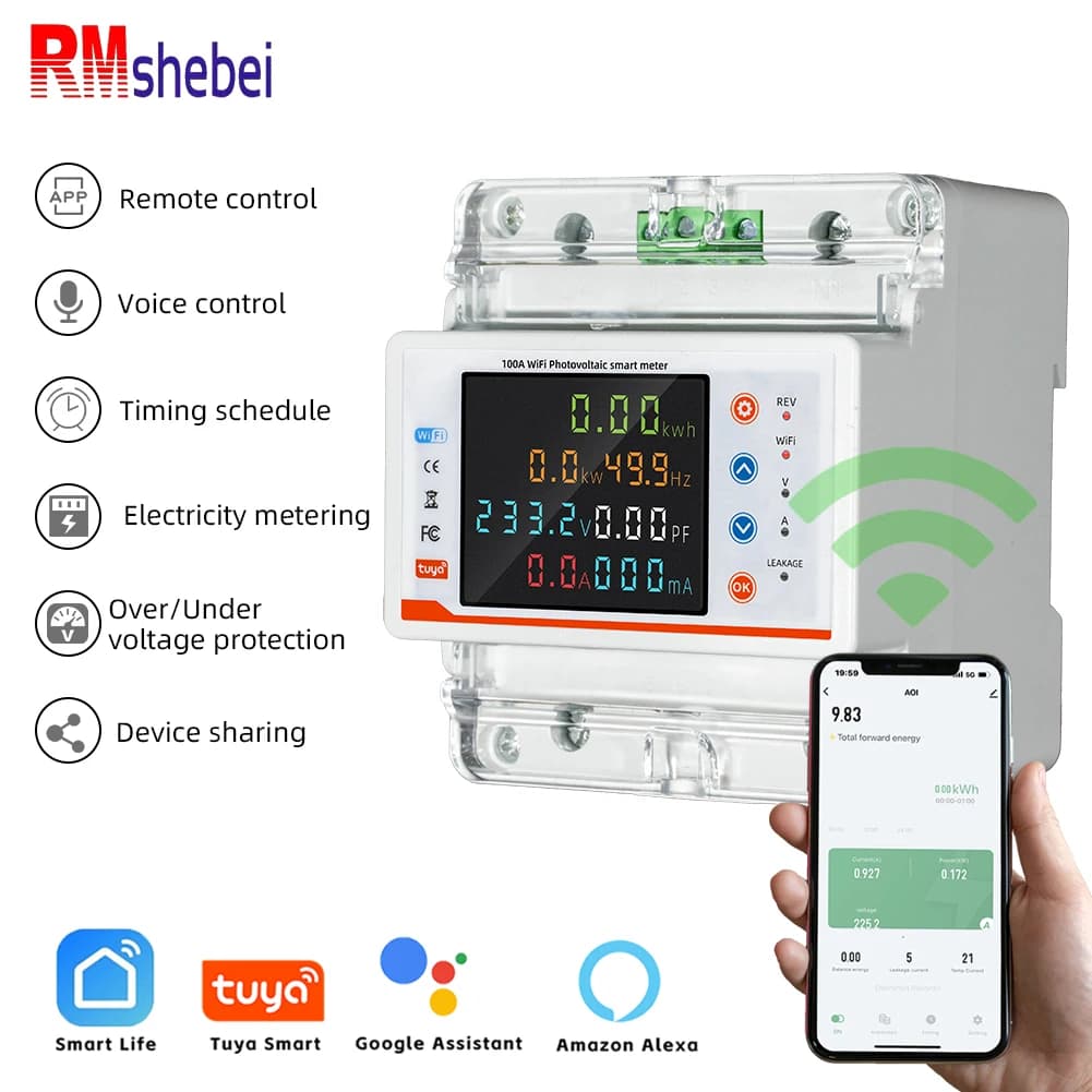 RMshebei 100A tuya smart life WiFi MCB Prepaid Meter smart circuit breaker Voltage relay 220v Mobile Phone Remote Control pv - Thumbnail 6