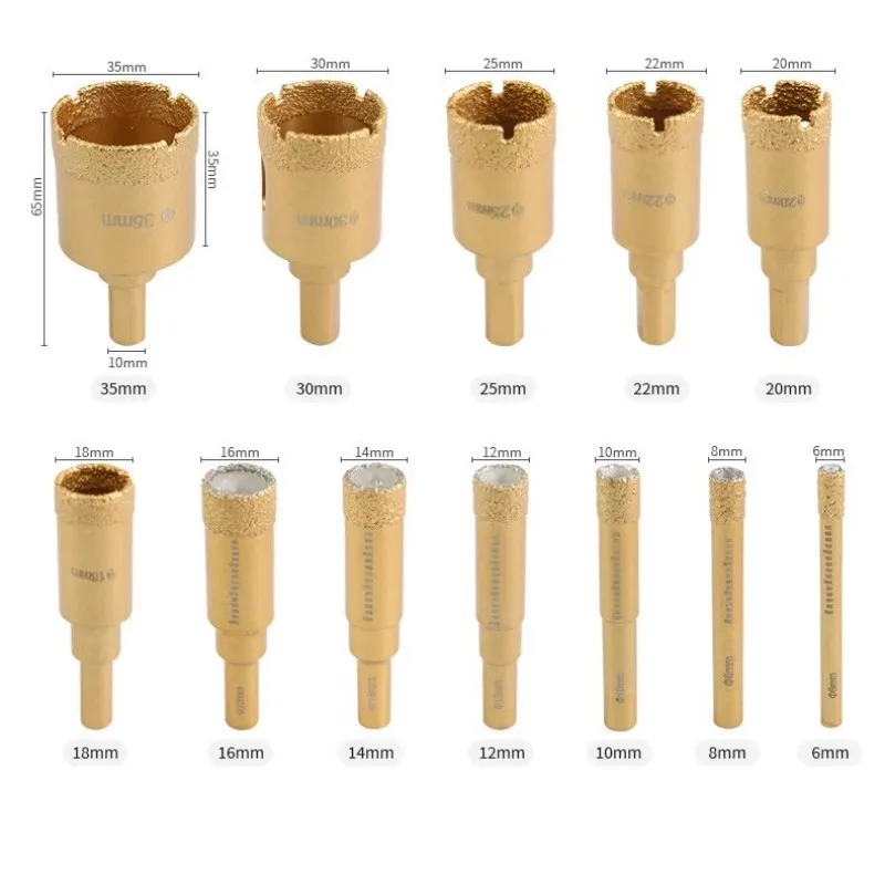 Diamond Core Drill Bit Set | 12-Piece for Granite, Tile & Stone | Vacuum Brazed for Angle Grinder - Thumbnail 6