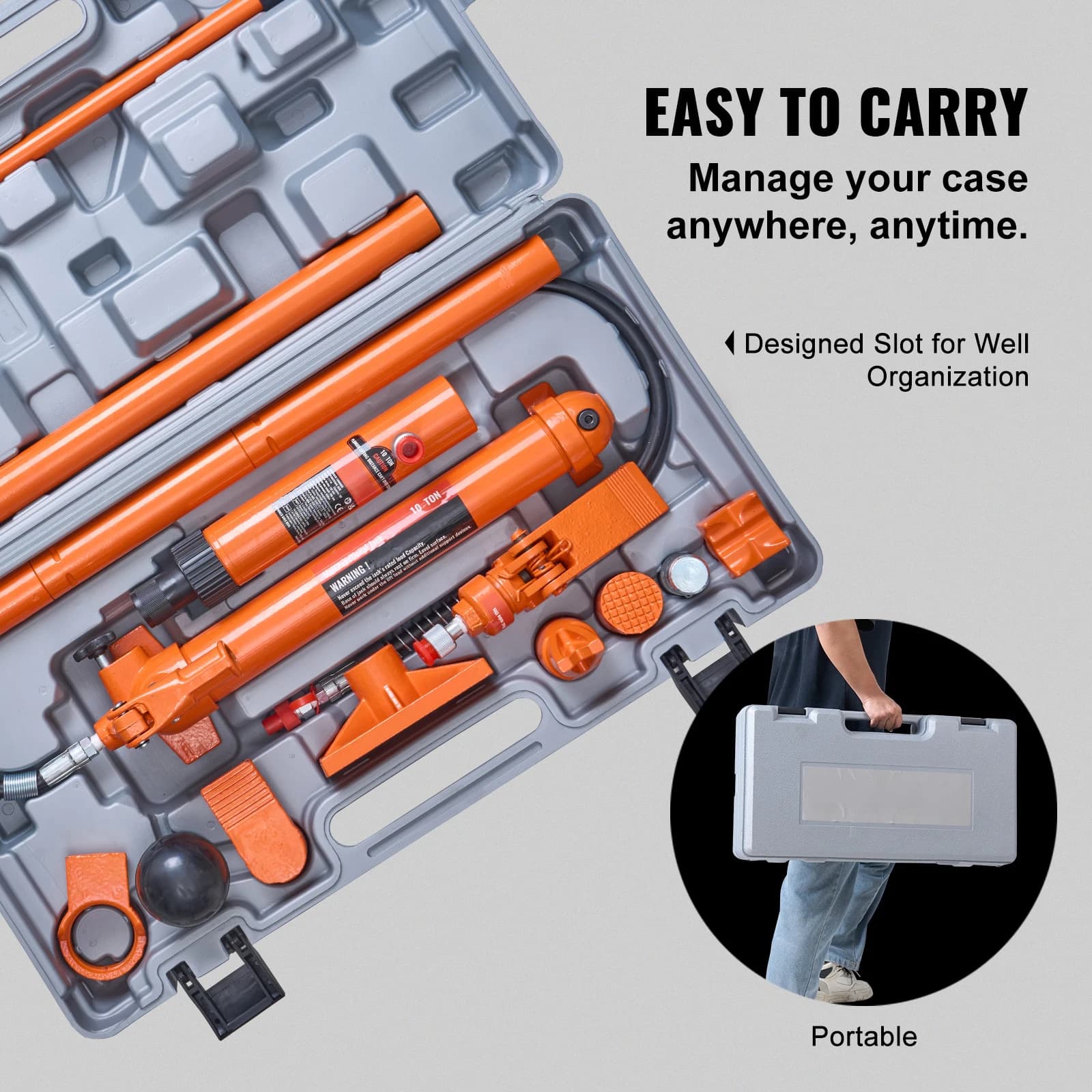 SucceBuy 12T Porta Power Kit Portable Hydraulic Jack with Oil Hose Auto Body Frame Repair Kit with Storage Case for Car Repair - Thumbnail 4