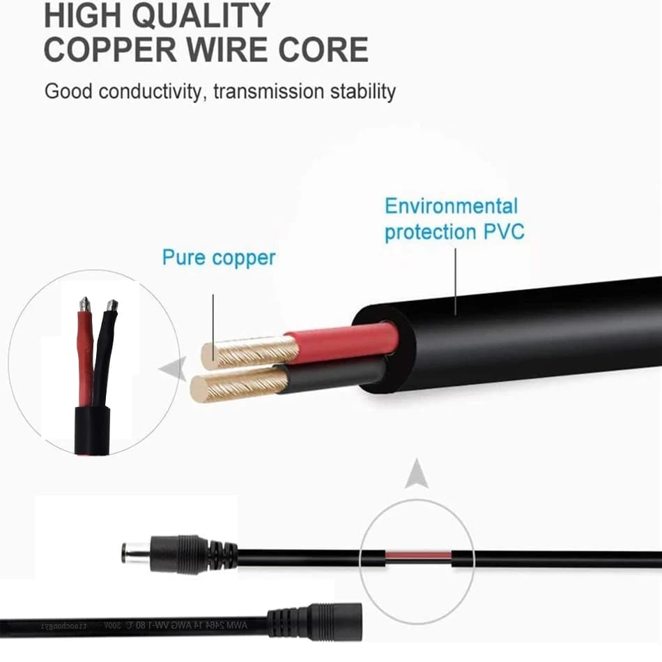 DC Power Cable | 16AWG 5.5x2.1mm/2.5mm Connector | 30cm for LED Strips & Lighting - Thumbnail 5