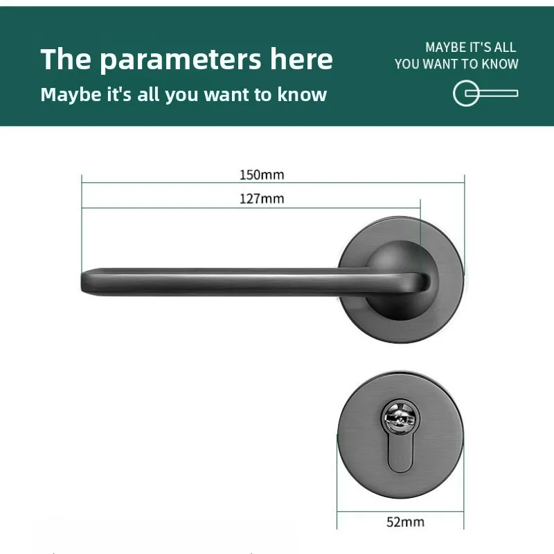 Bedroom Door Lock | Minimalist Gray Split-Type | Silent Bathroom & Indoor Room Handle - Thumbnail 5